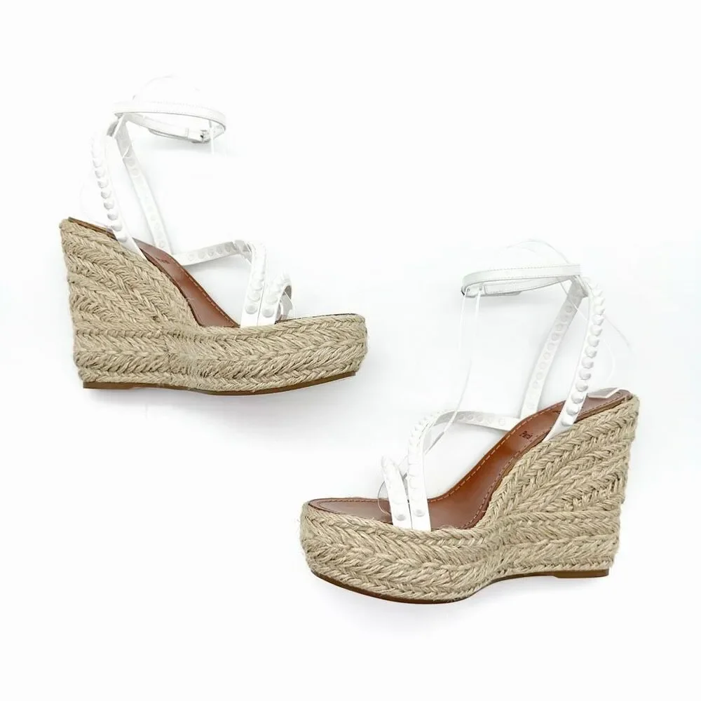 CHRISTIAN LOUBOUTIN Mafaldina Wedge Heels 39 US 8.5 Spiked Sandals White Leather